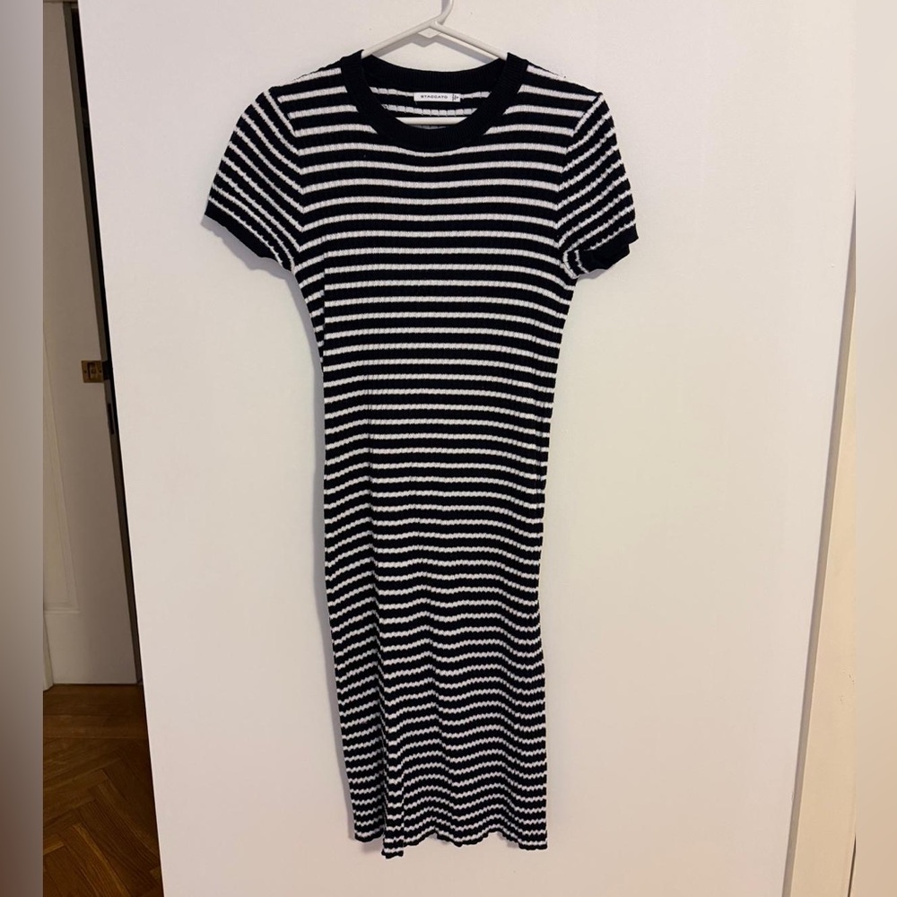 Pink Blush Staccato Striped Black and White Short Sleeve Knit Maternity Dress
